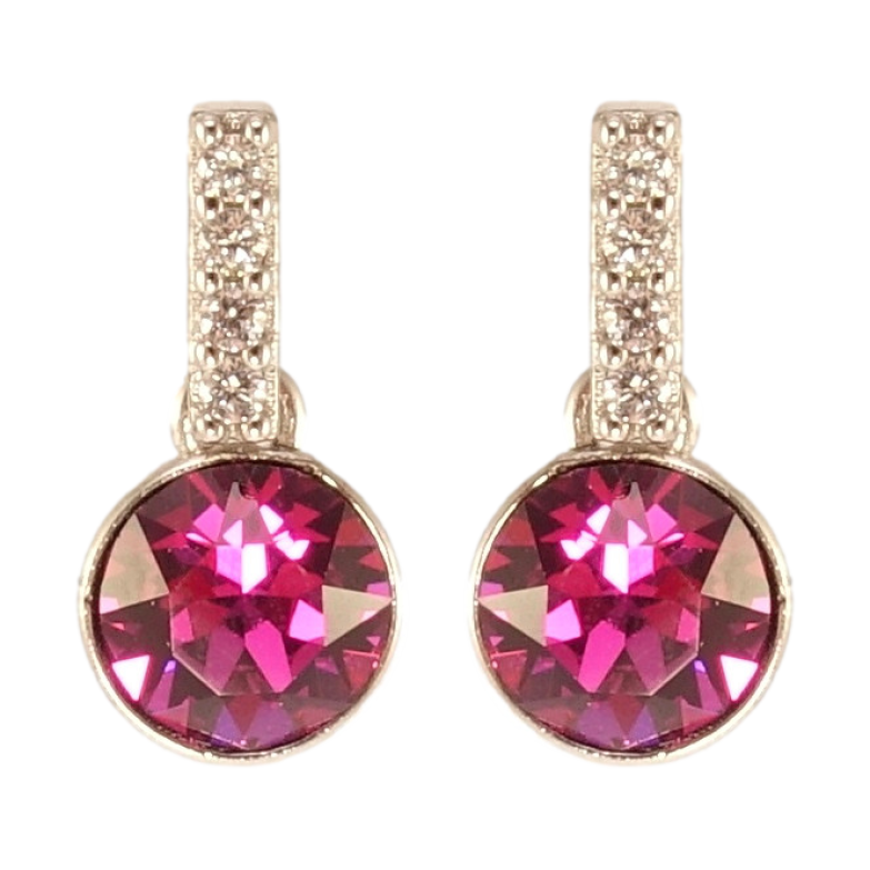 Серьги Xuping цвет Родий с кристаллами Swarovski пусеты Кристаллы Fuchsia ø 6мм фото №1