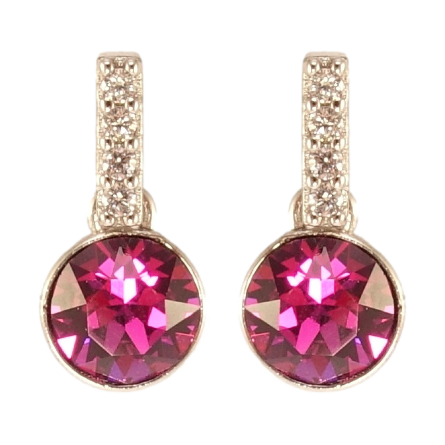 Сережки Xuping колір Родій з кристалами Swarovski пусети Кристали Fuchsia ø 6мм фото №1
