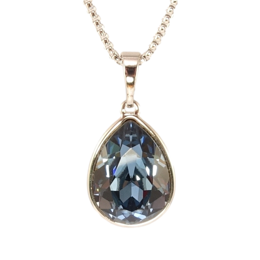 Кулон Xuping цвет Родий с кр-ми Swarovski на цепочке Кристальная капелька Montana дл. 40-45см х 1мм фото №1