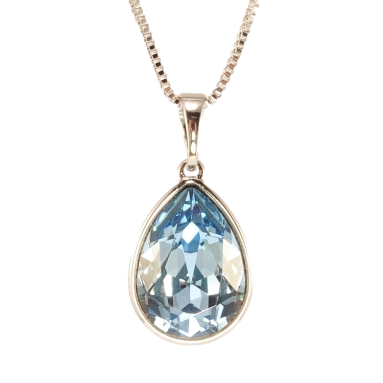 Кулон Xuping колір Родій з кр-ми Swarovski на ланцюжку Кристальна крапелька Aquamarine дл. 40-45см х 1мм фото №19