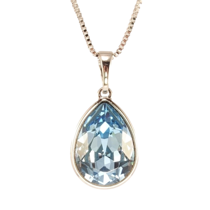 Кулон Xuping колір Родій з кр-ми Swarovski на ланцюжку Кристальна крапелька Aquamarine дл. 40-45см х 1мм фото №1