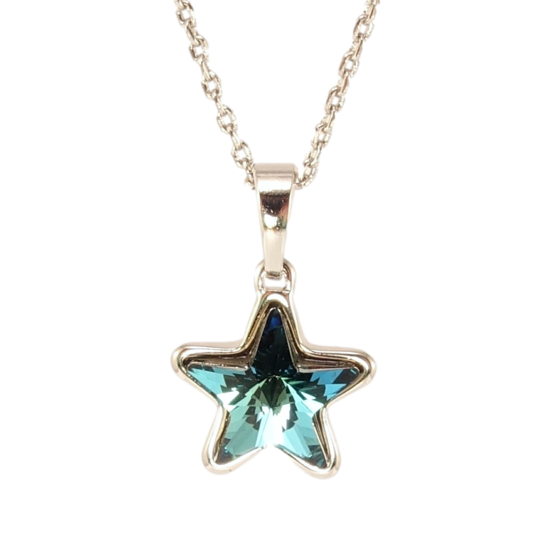 Кулон Xuping колір Родій з кр-ми Swarovski на ланцюжку Кристальна зірочка Metallic Blue дл. 42-47см х 1мм фото №1