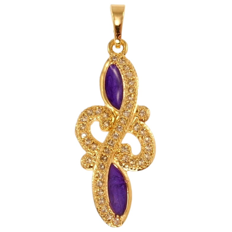 Кулон Xuping Позолота 18K Вензель с прокраской сиреневой эмалью и вставками циркония фото №4
