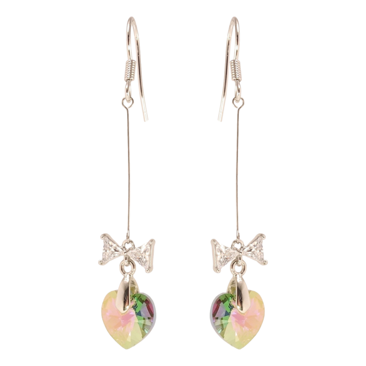 Серьги Xuping цвет Родий с кристаллами Swarovski французский замок Кристальные сердечки Vitrail Light с фото №2