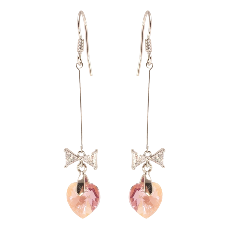 Сережки Xuping колір Родій з кристалами Swarovski французький замок Кристальні серця Rose з бантами фото №2