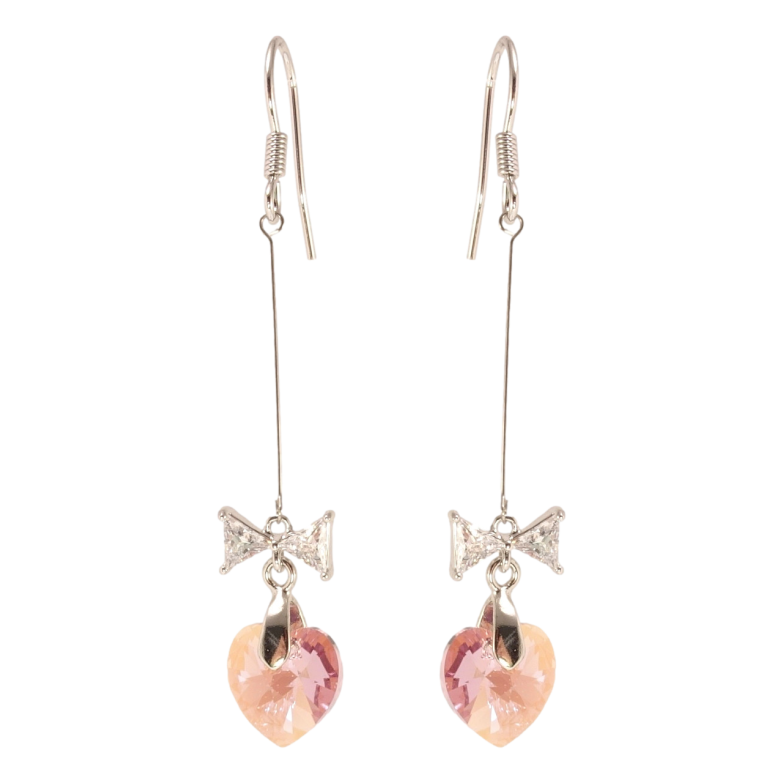 Серьги Xuping цвет Родий с кристаллами Swarovski французский замок Кристальные сердечки Rose с бантами фото №1