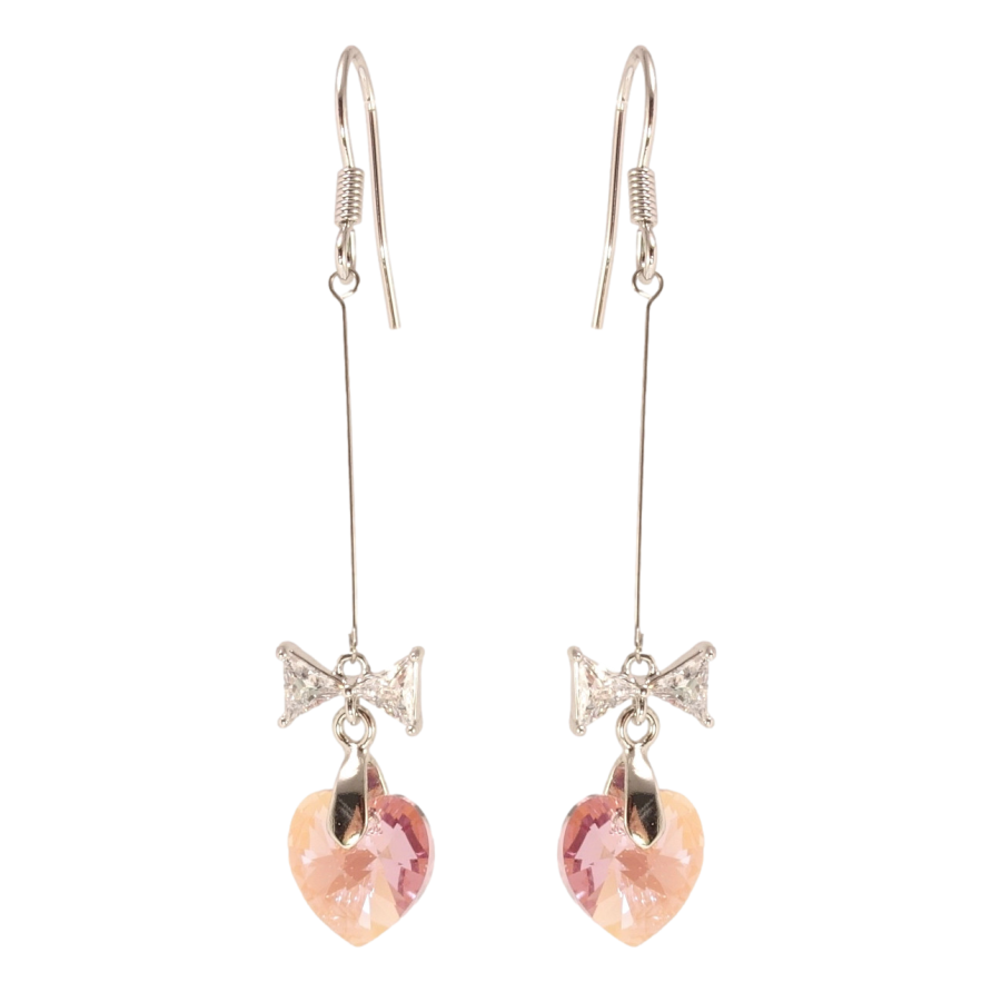 Серьги Xuping цвет Родий с кристаллами Swarovski французский замок Кристальные сердечки Rose с бантами фото №1
