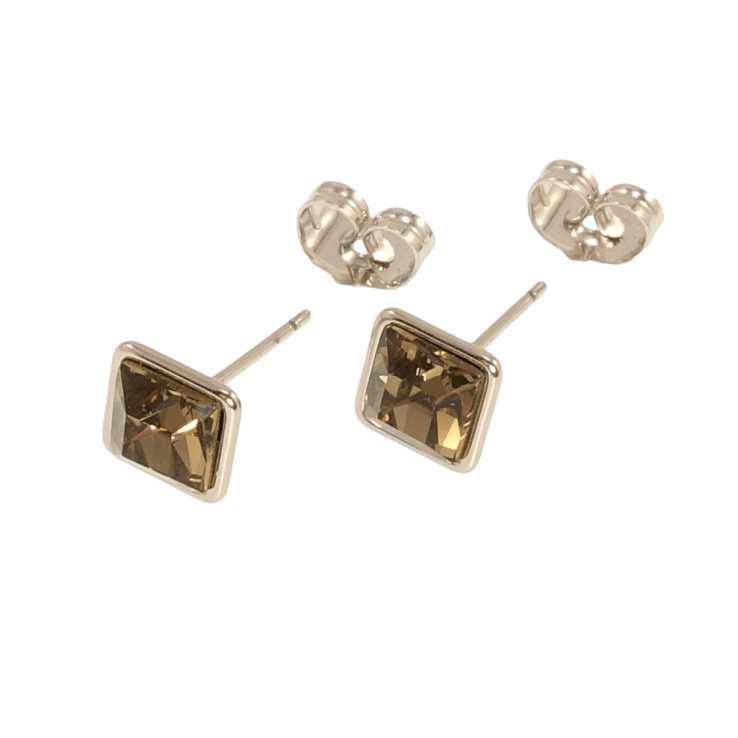 Сережки Xuping колір Родій з кристалами Swarovski пусети Кристали Khaki 8х8мм фото №9