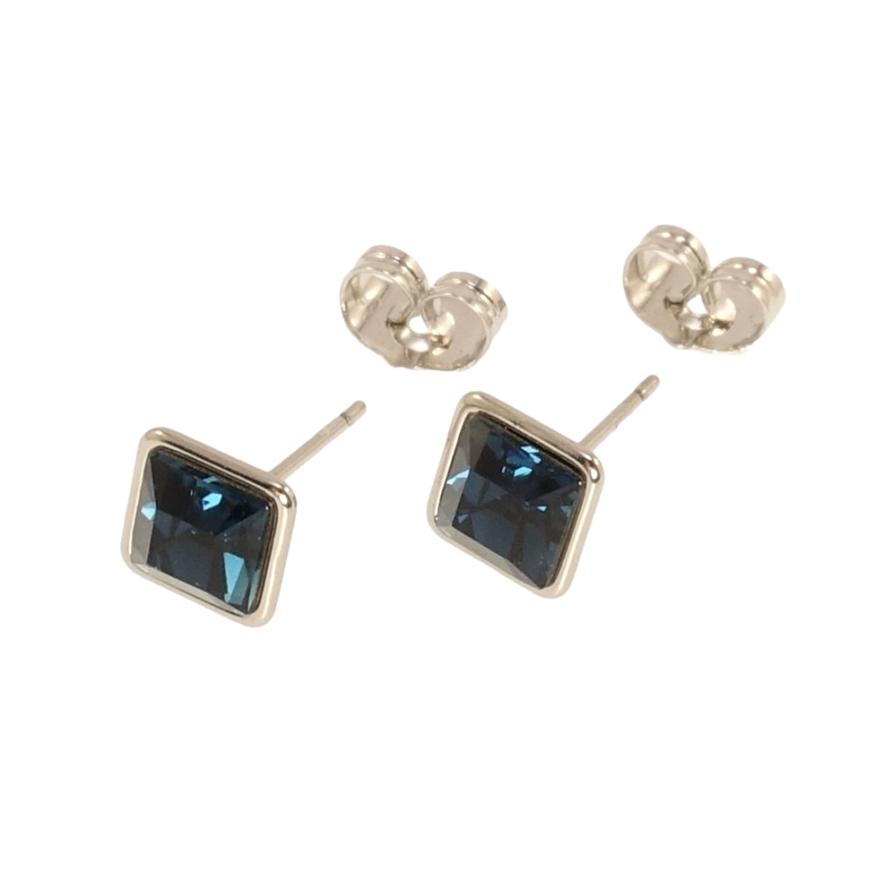 Серьги Xuping цвет Родий с кристаллами Swarovski пусеты Кристаллы Montana 8х8мм фото №1