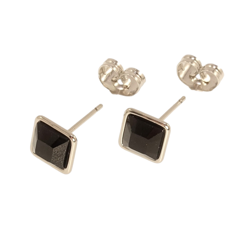 Сережки Xuping колір Родій з кристалами Swarovski пусети Кристали Jet 8х8мм фото №1