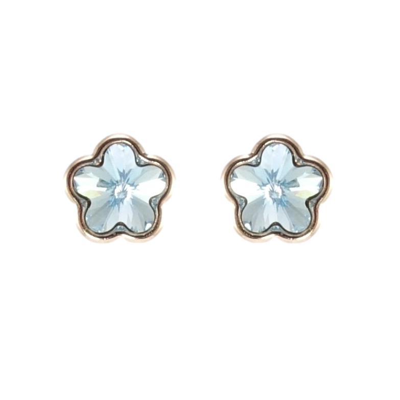 Серьги Xuping цвет Родий с кристаллами Swarovski пусеты Кристальные цветочки Aquamarine фото №16