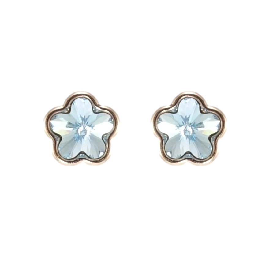 Серьги Xuping цвет Родий с кристаллами Swarovski пусеты Кристальные цветочки Aquamarine фото №1