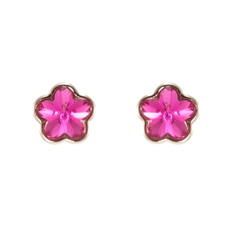 Сережки Xuping колір Родій з кристалами Swarovski пусети Кристальні квіточки Fuchsia фото №13