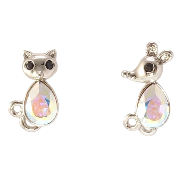 Сережки Xuping колір Родій з кристалами Swarovski пусети Асиметричні сережки Кішки Мишки з кристалом АВ фото №9 Сережки Xuping колір Родій з кристалами Swarovski пусети Асиметричні сережки Кішки Мишки з кристалом АВ фото №9