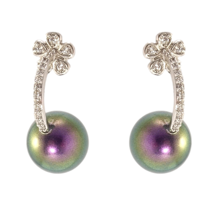 Сережки Xuping колір Родій з кристалами Swarovski пусети Дуги з квіточками та перлами Swarovski ø 10мм фото №6 Сережки Xuping колір Родій з кристалами Swarovski пусети Дуги з квіточками та перлами Swarovski ø 10мм фото №6