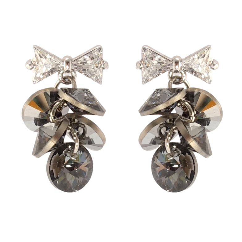 Сережки Xuping колір Родій з кристалами Swarovski пусети Бантики з кристальними гронами Graphite фото №4