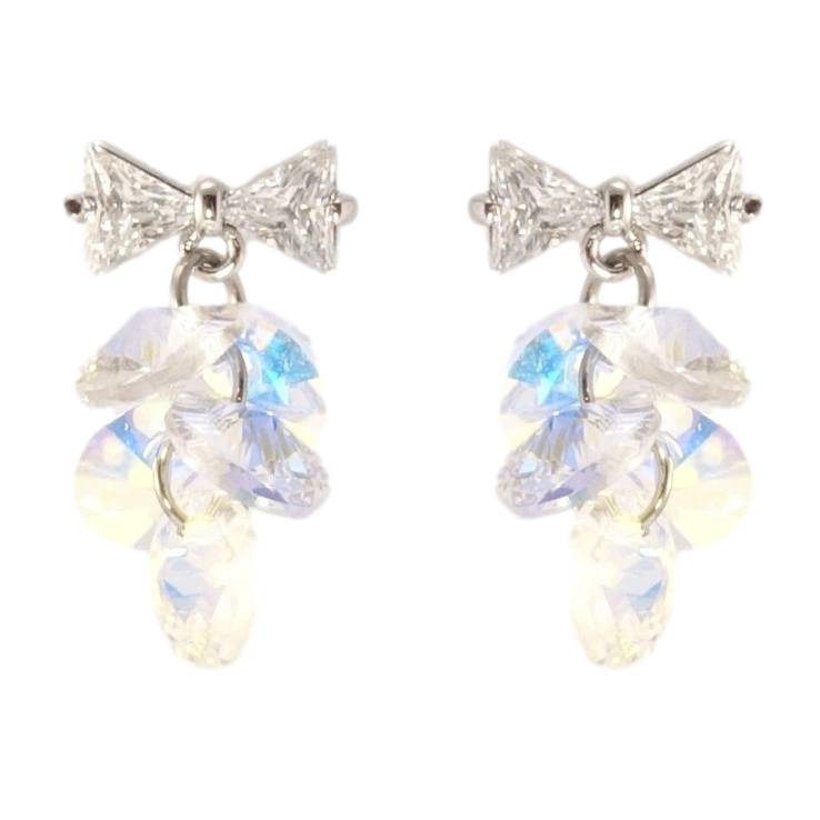 Сережки Xuping колір Родій з кристалами Swarovski пусети Бантики з кристальними гронами Shimmer фото №10