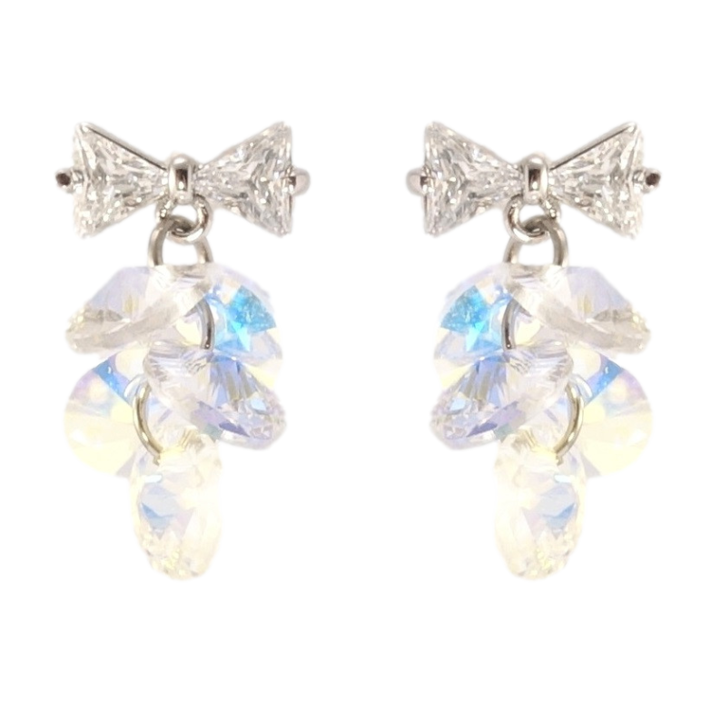 Серьги Xuping цвет Родий с кристаллами Swarovski пусеты Бантики с кристальными гроздьями Shimmer фото №2