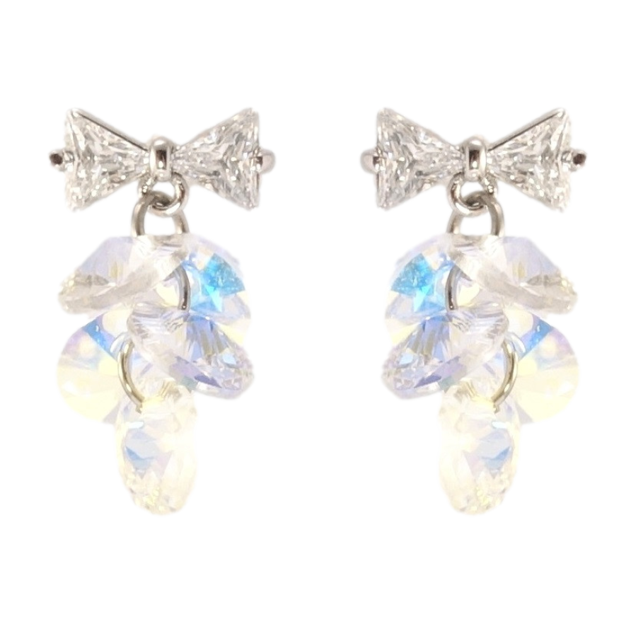 Сережки Xuping колір Родій з кристалами Swarovski пусети Бантики з кристальними гронами Shimmer фото №1