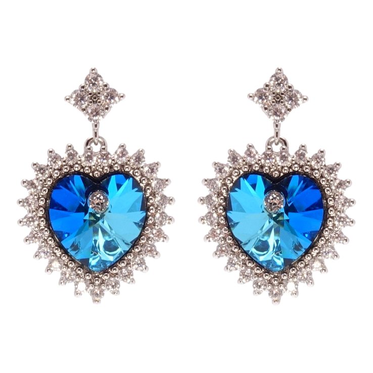 Сережки Xuping колір Родій з кристалами Swarovski пусети Сердечка Capri Blue в обрамленні кристалів фото №4 Сережки Xuping колір Родій з кристалами Swarovski пусети Сердечка Capri Blue в обрамленні кристалів фото №4