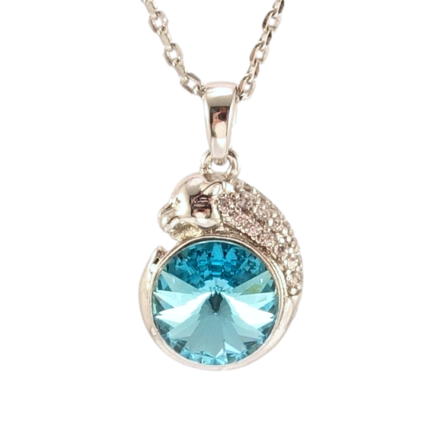 Кулон Xuping цвет Родий с кр-ми Swarovski на цепочке Гепард с кристаллом Light Turquoise дл. 40-45см х 1мм фото №1