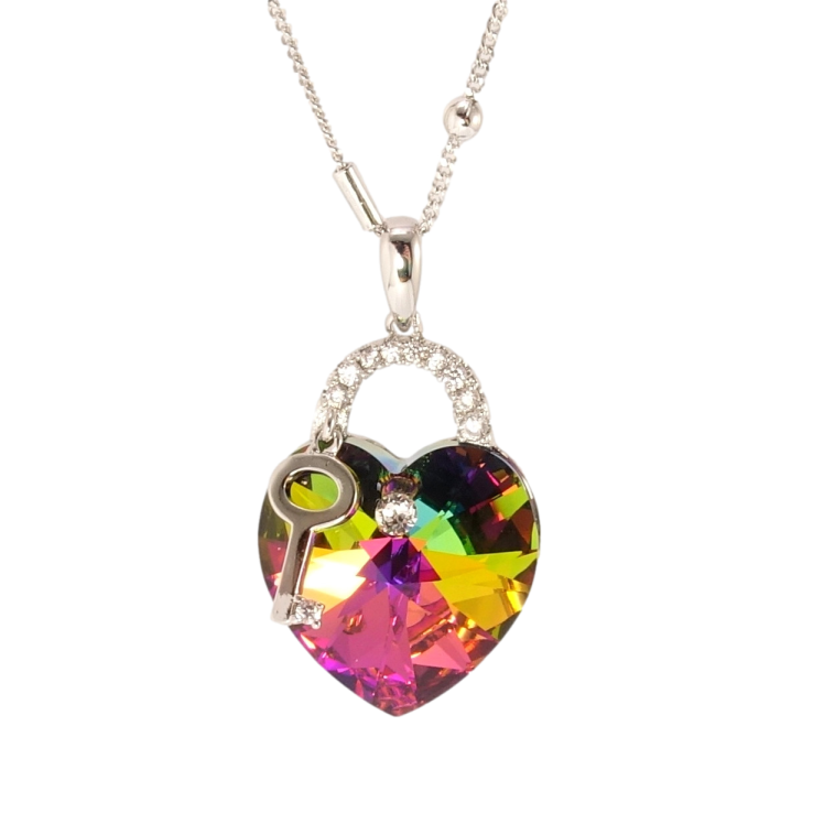 Кулон Xuping колір Родій з кр-ми Swarovski на ланцюжку Замочок із ключем кристал Vitrail Medium дл. 45,5-50,5см х фото №17