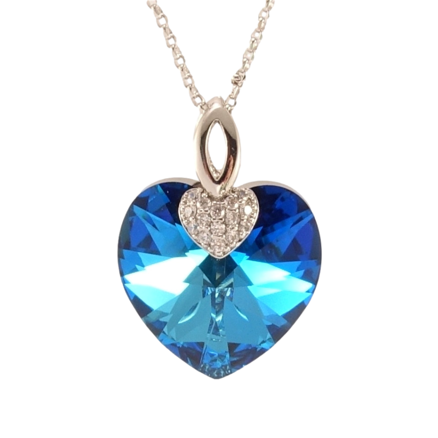 Кулон Xuping колір Родій із кр-ми Swarovski на ланцюжку Кристальне серце Metallic Blue дл. 39,5-44,5см х 1мм фото №1