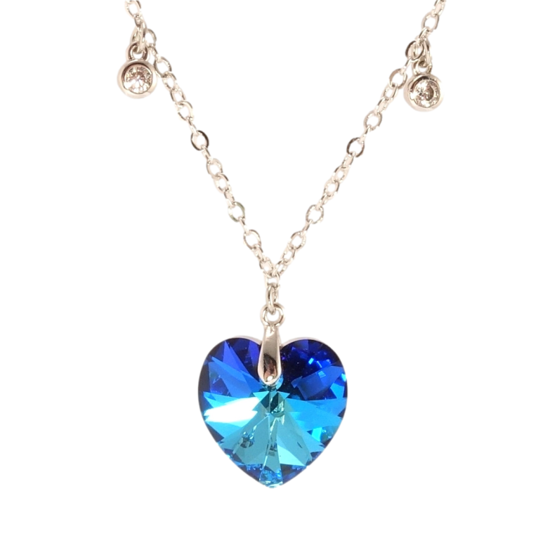 Кулон Xuping цвет Родий с кр-ми Swarovski на цепочке Сердце Metallic Blue на цепочке с подвесками дл. фото №1