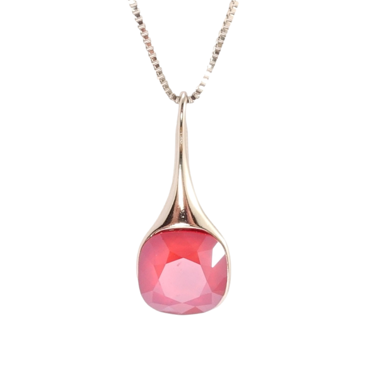 Кулон Xuping колір Родій з кр-ми Swarovski на ланцюжку Кристал Peony Pink 8х8мм дл. 44-49см х 1мм фото №14