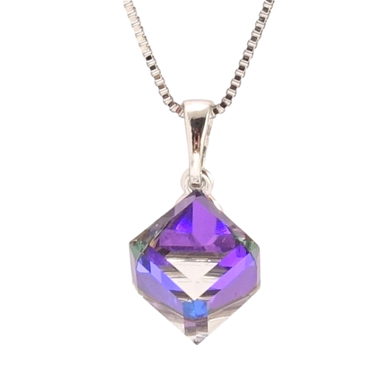 Кулон Xuping цвет Родий с кр-ми Swarovski на цепочке Кристальный куб Cobalt 8х8мм дл. 40-45см х 1мм фото №1