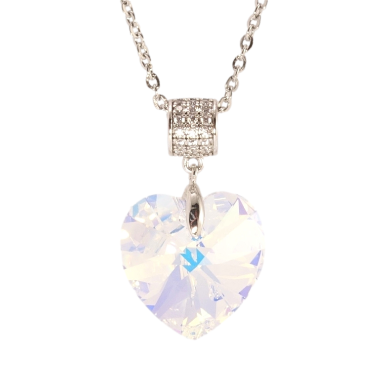 Кулон Xuping цвет Родий с кр-ми Swarovski на цепочке Кристальное сердце Shimmer дл. 40-45см х 2мм фото №2