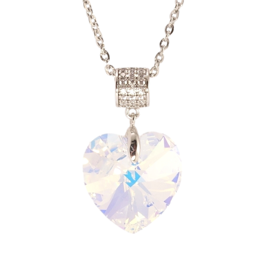 Кулон Xuping колір Родій з кр-ми Swarovski на ланцюжку Кристальне серце Shimmer дл. 40-45см х 2мм фото №1