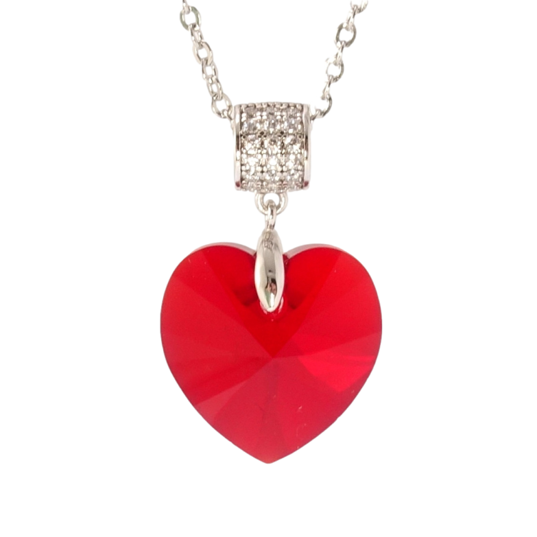 Кулон Xuping цвет Родий с кр-ми Swarovski на цепочке Кристальное сердце Siam дл. 40-45см х 2мм фото №2