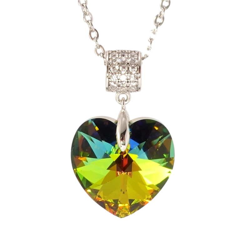 Кулон Xuping цвет Родий с кр-ми Swarovski на цепочке Кристальное сердце Vitrail Medium дл. 40-45см х 2мм фото №1