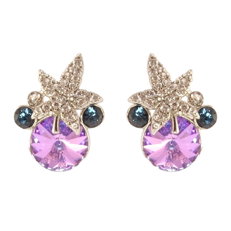 Сережки Xuping колір Родій з кристалами Swarovski пусети Кристали Montana та Heliotrope з листом фото №14