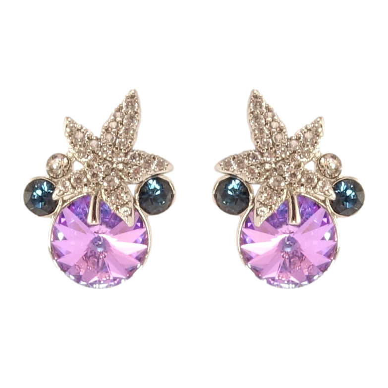 Сережки Xuping колір Родій з кристалами Swarovski пусети Кристали Montana та Heliotrope з листом фото №1