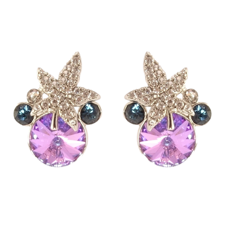 Сережки Xuping колір Родій з кристалами Swarovski пусети Кристали Montana та Heliotrope з листом фото №1
