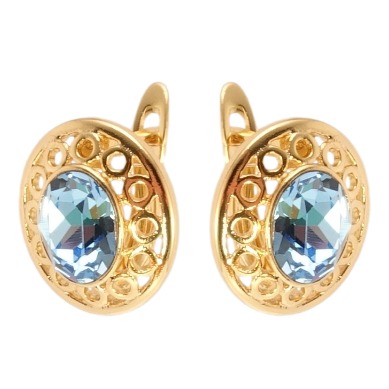 Серьги Xuping цвет 18K с кристаллами Swarovski английский замок Резные колечки с кристаллами Aquamarine фото №1