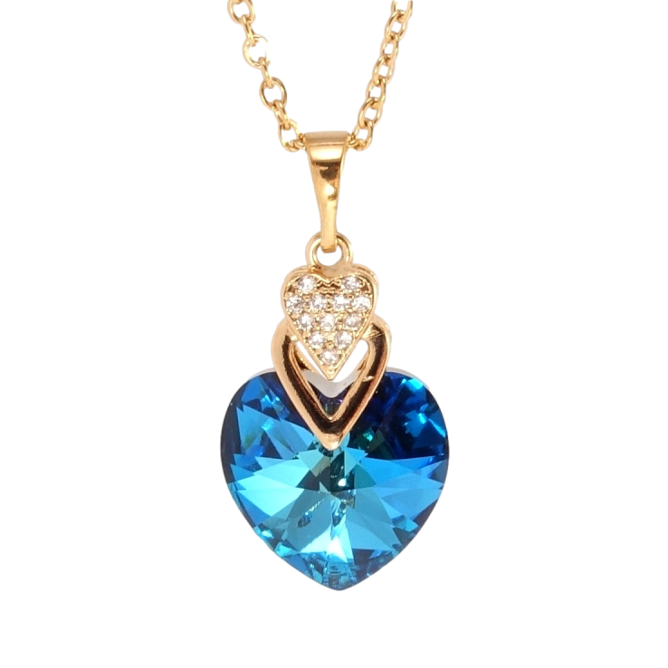Кулон Xuping цвет 18K с кр-ми Swarovski на цепочке Кристальное сердечко Bermuda Blue дл. 40-45см х 2мм фото №8