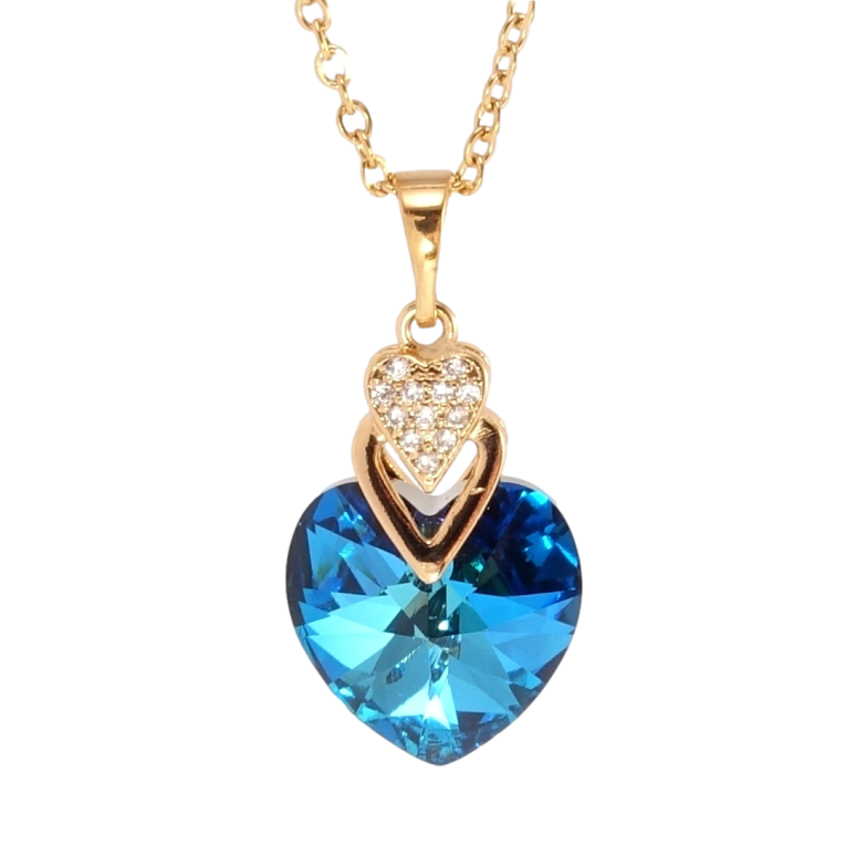 Кулон Xuping колір 18K з кр-ми Swarovski на ланцюжку Кристальне серце Bermuda Blue дл. 40-45см х 2мм фото №1
