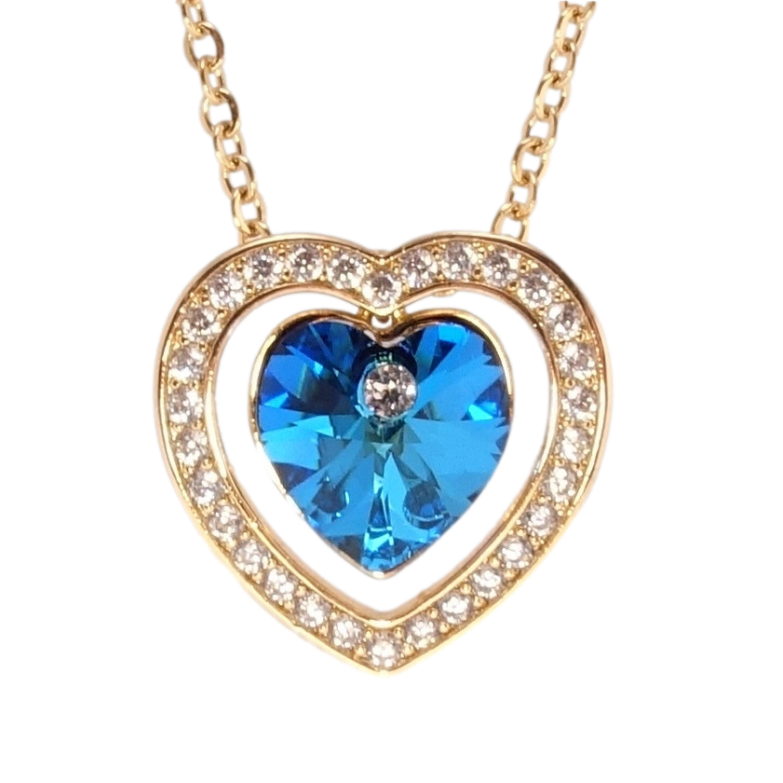 Кулон Xuping цвет 18K с кр-ми Swarovski на цепочке Сердце Metallic Blue с кристаллами дл. 40-45см х 2мм фото №1