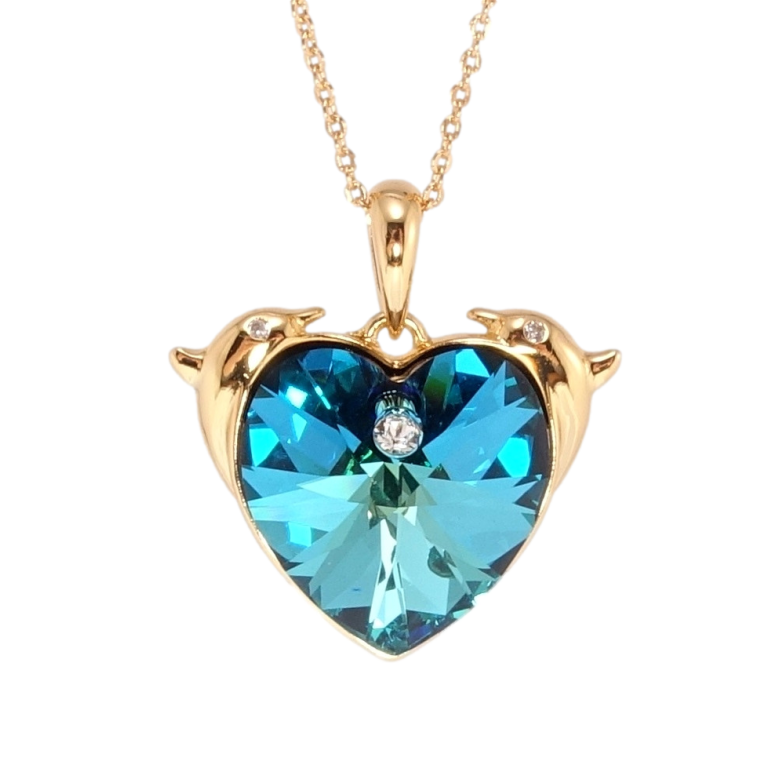 Кулон Xuping колір 18K з кр-ми Swarovski на ланцюжку Серце Metallic Blue з дельфінами дл. 39-44см х 1мм фото №1