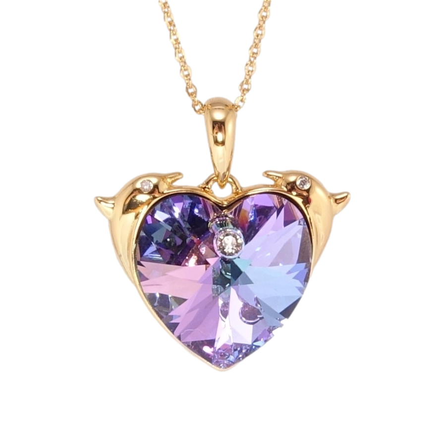 Кулон Xuping колір 18K з кр-ми Swarovski на ланцюжку Серце Paradise Shine з дельфінами дл. 39-44см х 1мм фото №1