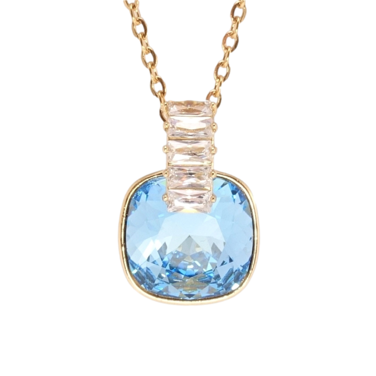Кулон Xuping цвет 18K с кр-ми Swarovski на цепочке Кристалл Aquamarine с дорожкой кристаллов дл. 39-44см х фото №13