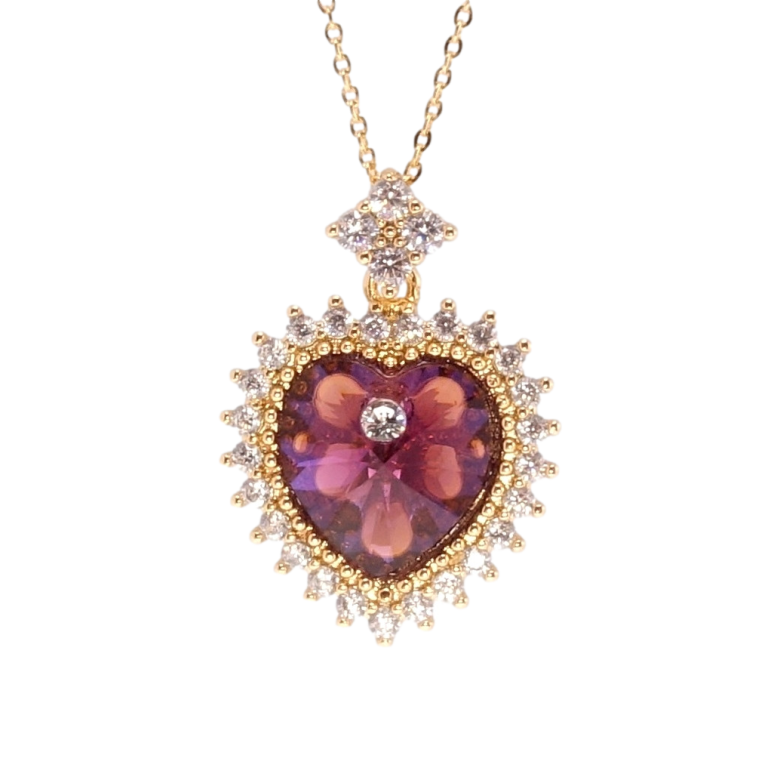 Кулон Xuping цвет 18K с кр-ми Swarovski на цепочке Сердце Burgundy в обрамлении кристаллов дл. 40-45см х фото №1