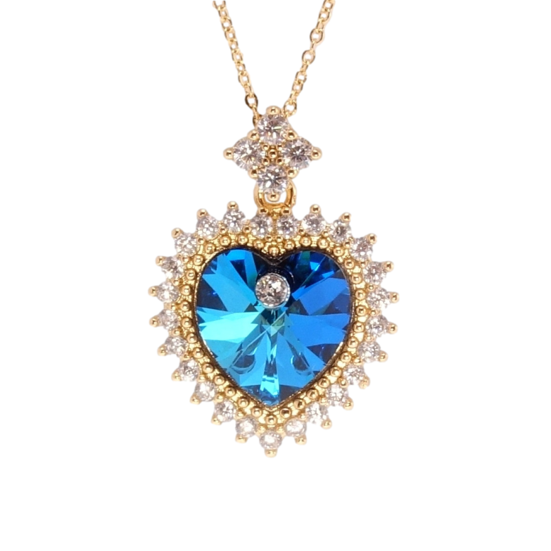 Кулон Xuping колір 18K з кр-ми Swarovski на ланцюжку Серце Metallic Blue з кристалами дл. 40-45см х 1мм фото №1