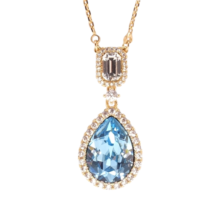 Кулон Xuping колір 18K з кр-ми Swarovski на ланцюжку Крапелька Aquamarine з кристалами дл. 40-45см х 1мм фото №1