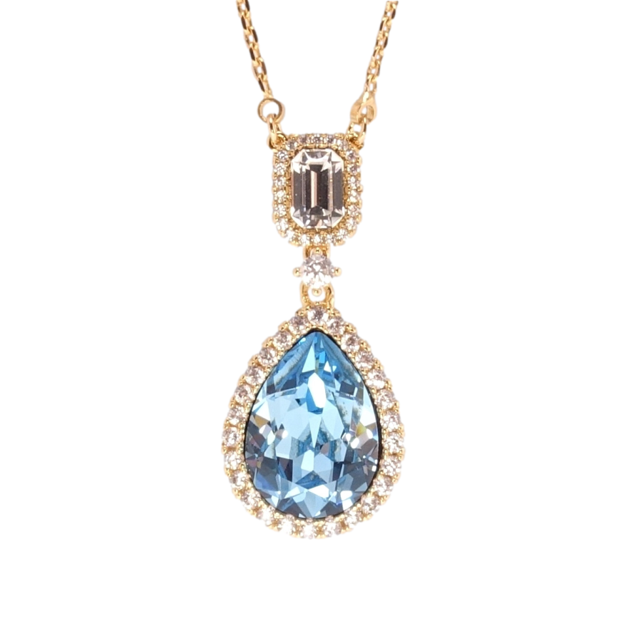 Кулон Xuping колір 18K з кр-ми Swarovski на ланцюжку Крапелька Aquamarine з кристалами дл. 40-45см х 1мм фото №1
