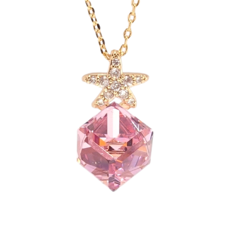 Кулон Xuping цвет 18K с кр-ми Swarovski на цепочке Кубик Rose с звездочкой дл. 40-45см х 1мм фото №1