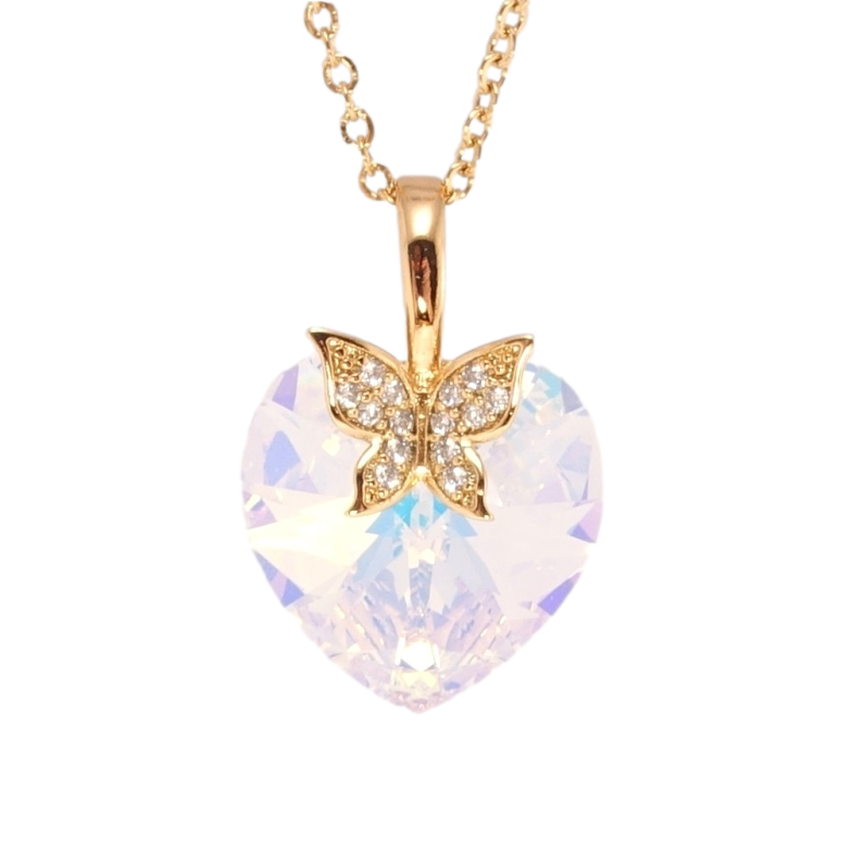 Кулон Xuping цвет 18K с кр-ми Swarovski на цепочке Сердечко Shimmer с бабочкой дл. 40-45см х 2мм фото №1